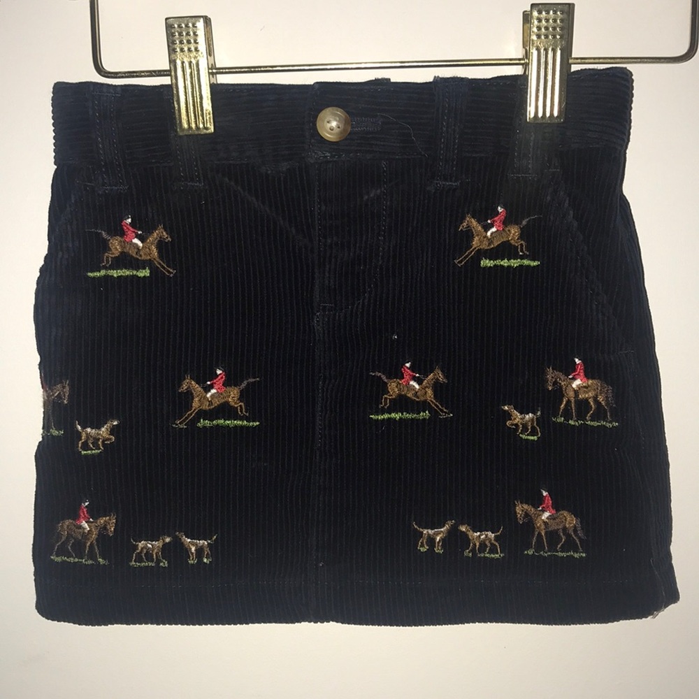 Ralph Lauren Navy Corduroy Embroidered Hunt Skirt